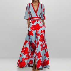 Fashion Print Half-sleeve V-neck Dress
