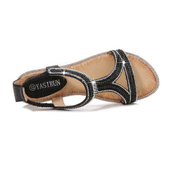 Bohemian Style Women's Shoes Hollow Out Flat Rhinestone Sandals