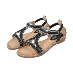 Bohemian Style Women's Shoes Hollow Out Flat Rhinestone Sandals