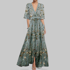 Fashion Print Half-sleeve V-neck Dress