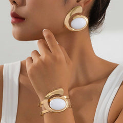 Circle Stud Earrings Bangle Women Jewelry Suit