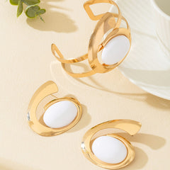 Circle Stud Earrings Bangle Women Jewelry Suit