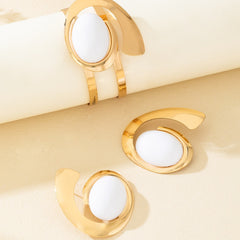 Circle Stud Earrings Bangle Women Jewelry Suit