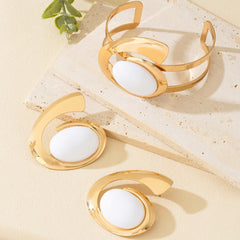 Circle Stud Earrings Bangle Women Jewelry Suit
