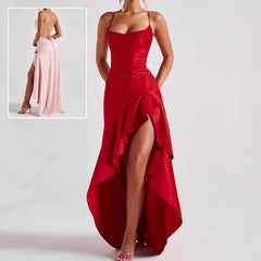 Women's Backless Ruffles Irregular Dress