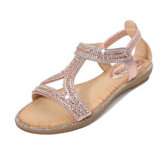 Bohemian Style Women's Shoes Hollow Out Flat Rhinestone Sandals