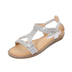 Bohemian Style Women's Shoes Hollow Out Flat Rhinestone Sandals