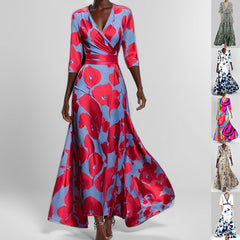 Fashion Print Half-sleeve V-neck Dress