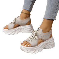 Women's Shoes Fashion Hollowed-out Mid Heel Mesh Sports Platform Sandals