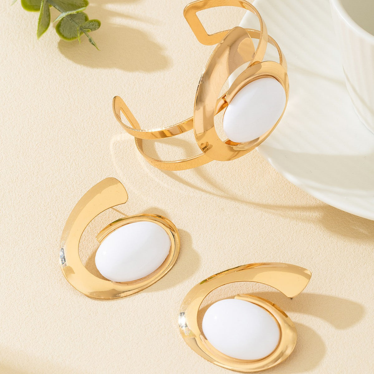 Circle Stud Earrings Bangle Women Jewelry Suit