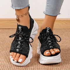 Women's Shoes Fashion Hollowed-out Mid Heel Mesh Sports Platform Sandals