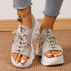 Women's Shoes Fashion Hollowed-out Mid Heel Mesh Sports Platform Sandals